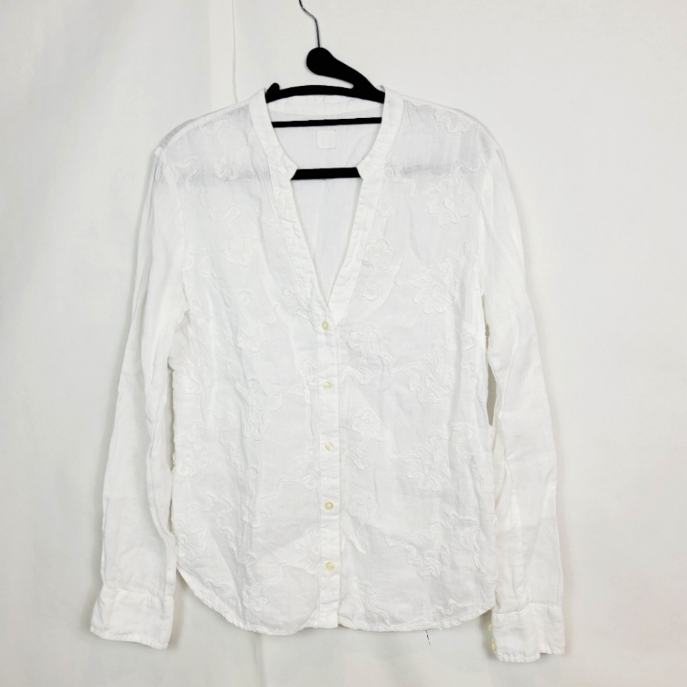 120% lino white printed blouse